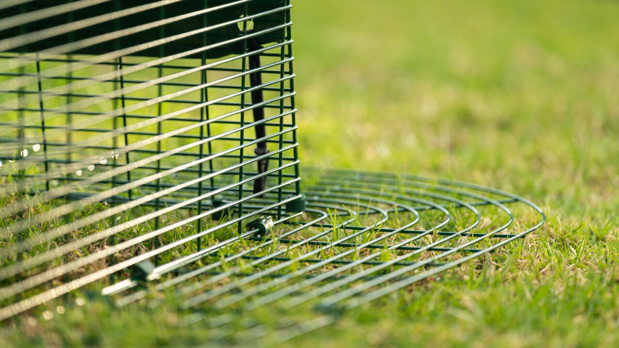 Detail of strong and secure chicken coop mesh run anti-tunnel skirt