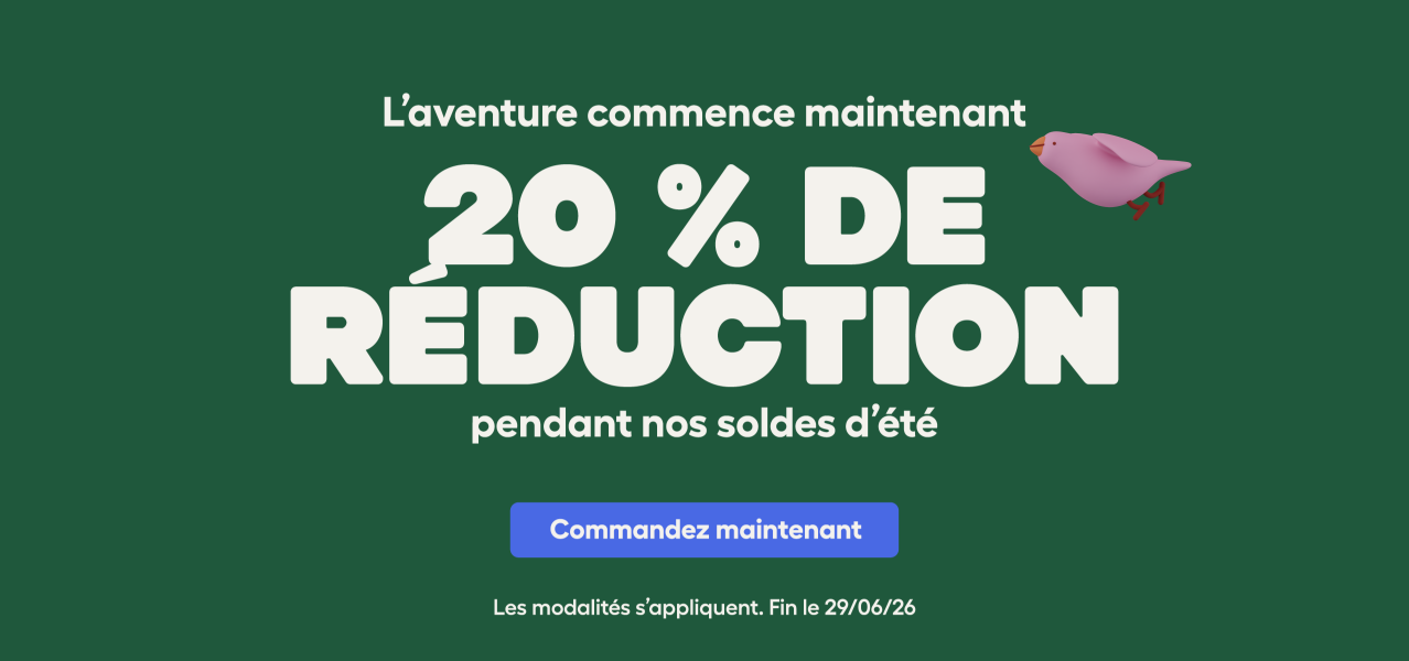 Bannière « soldes d'été » pour le camp d'Omlet, dsk