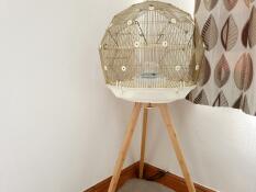 Cream and Gold cage on the tall stand