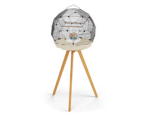Geo Bird Cage with Full Height Stand - Cream and Black