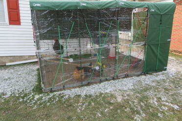We used clear 9ft covers on the sides of our run to keep the snow and wind out!