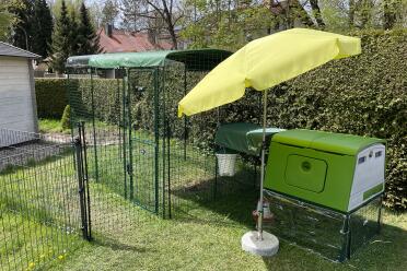 A weatherproof chicken enclosure