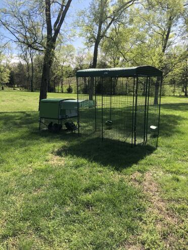 Omlet Cube w/wheel kit connected to a 2x2x2m walk in run 