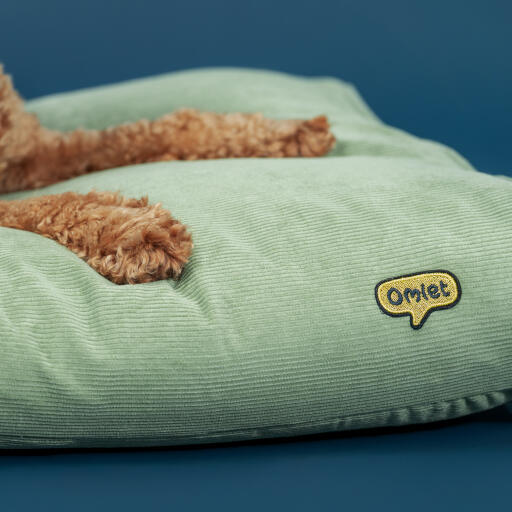 detail of luxury organic cotton corduroy moss cushion dog bed