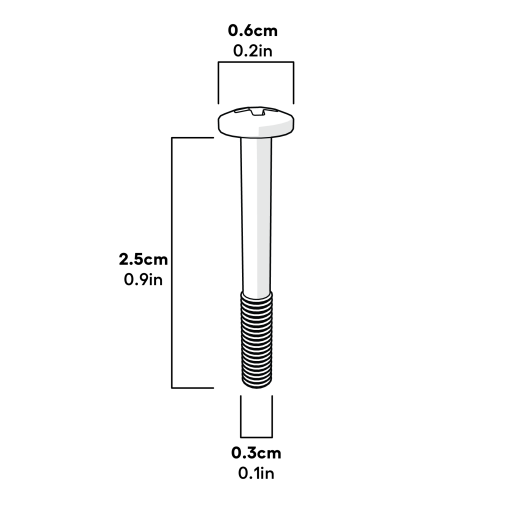 Machine screw captive pozi pan m3x25mm - pack of 4 dimensions