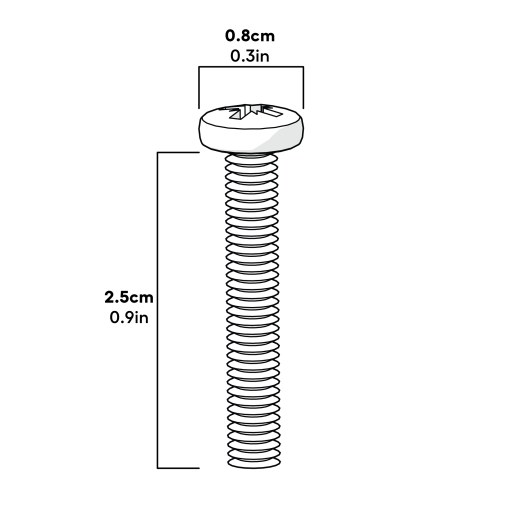 Machine screw m4x0.7x25mm pz#2 pozi pan - pack of 10 dimensions