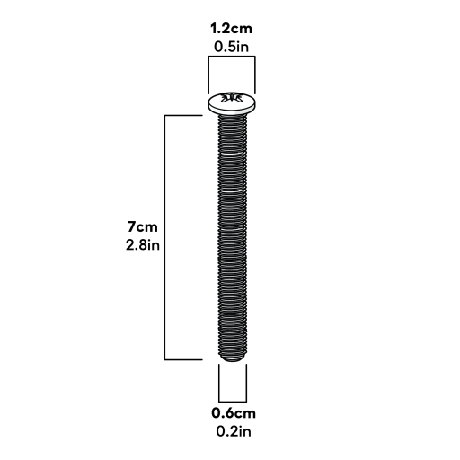 Machine screw m6x70mm pozi pan - pack of 10 dimensions