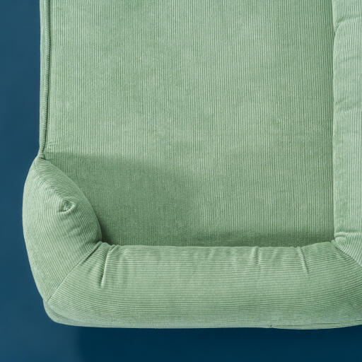 detail of luxury organic cotton corduroy moss memory foam bolster dog bed