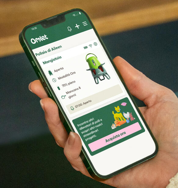 Schermata dell'app che mostra lo stato della mangiatoia intelligente per polli