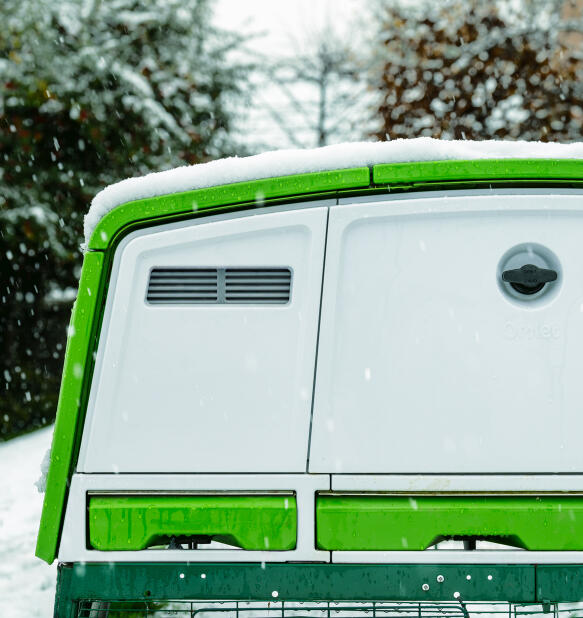 eglu pro insulated chicken coop in the snow
