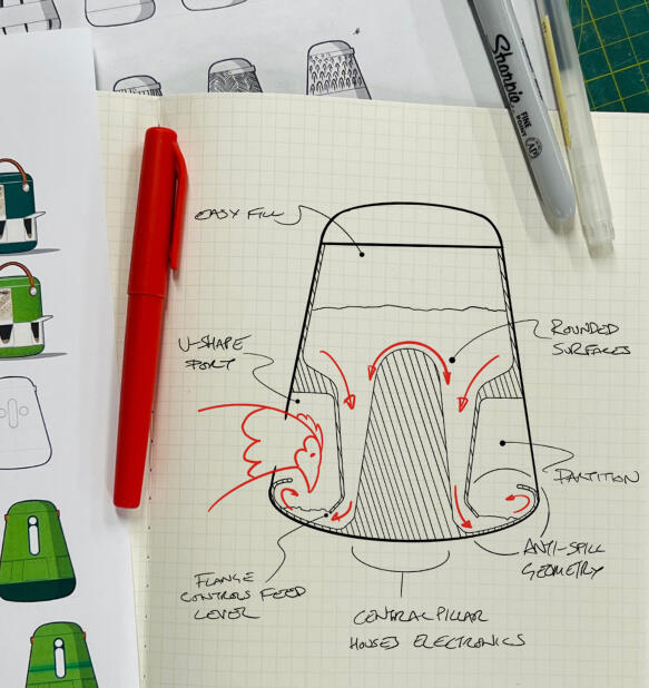 Skizzen für den internen entwurf des smart feeders