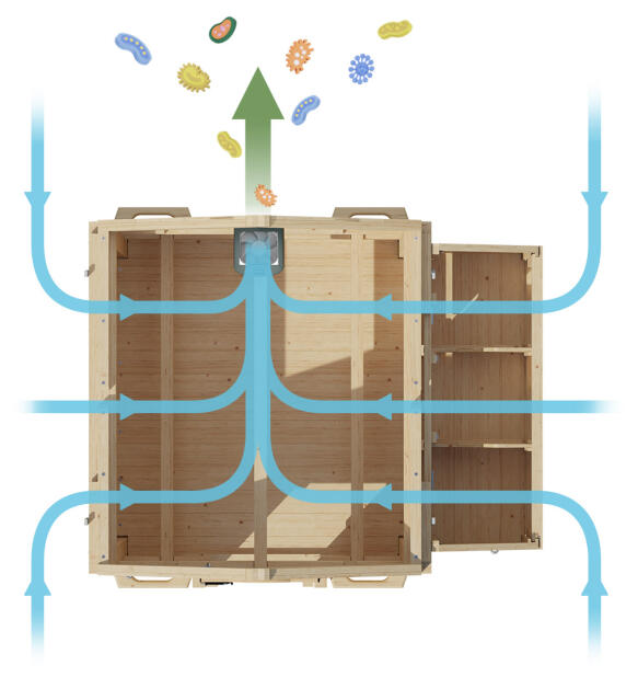 Ventilation diagram showing air flow for smart chicken coop fan