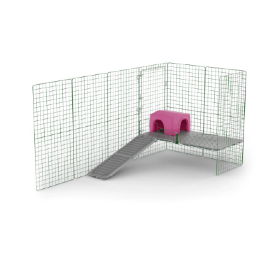 A raised platform and shelter for your guinea pigs by Omlet.