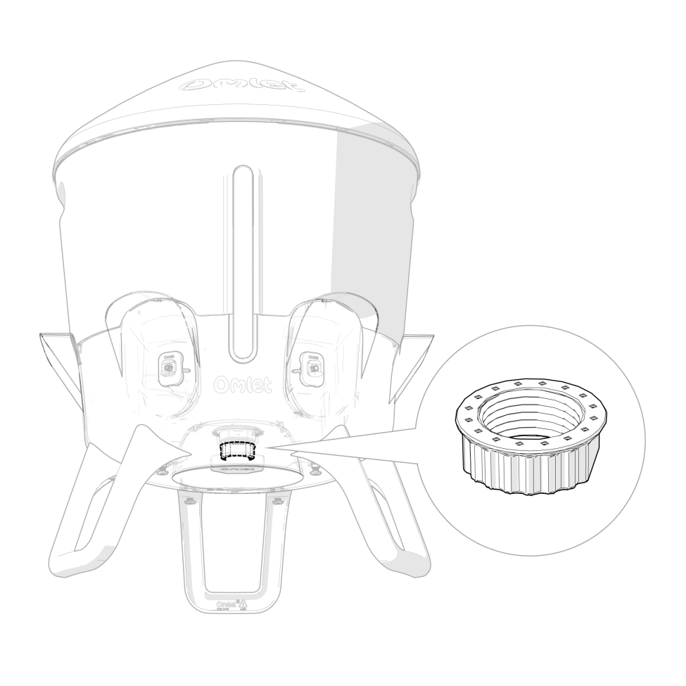 Chicken Waterer 5 Gallon Drain Nut attached to the large chicken waterer