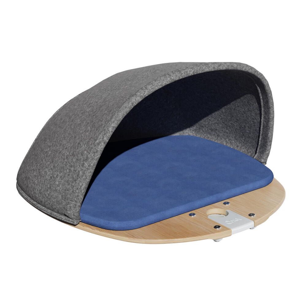 Bambusplattform mit filzhöhle und gewebtem blauen kissen für Freestyle anpassbares katzenbaumsystem für drinnen von Omlet.