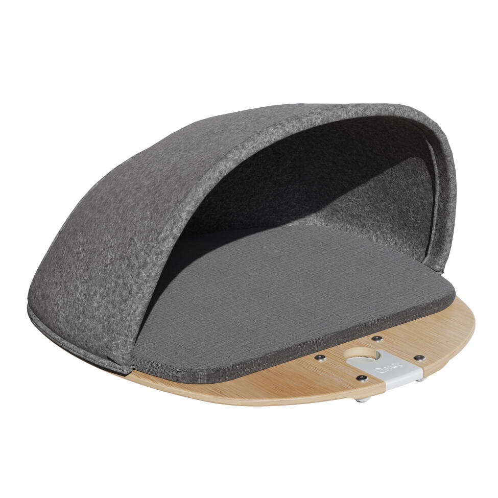 Bamboo platform with felt den and woven grey cushion for customizable Freestyle indoor cat tree system by Omlet.