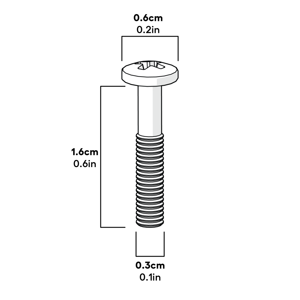 Machine Screw Captive Pozi Pan M3x16mm - Pack of 4 Dimensions