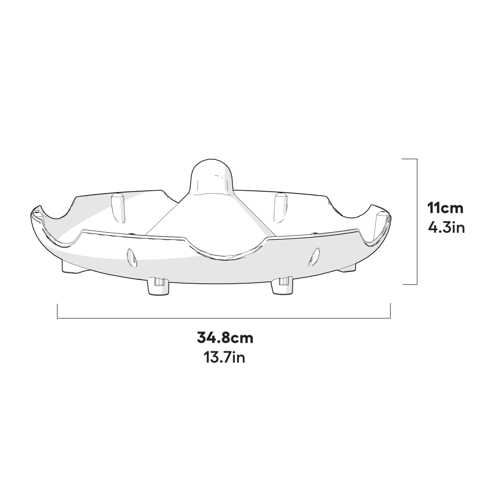 No waste-kyllingefoderbeholder 25 lb – mål for den nederste del, der er fastgjort til no waste-kyllingefoderbeholderen