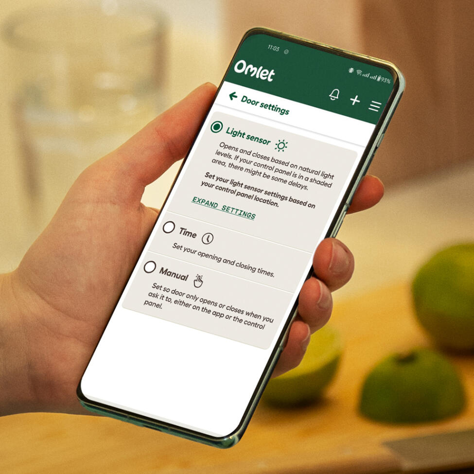 Gros plan sur l'écran de l'application Omlet 