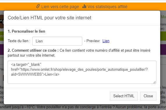 Collez le lien HTML sur votre site internet