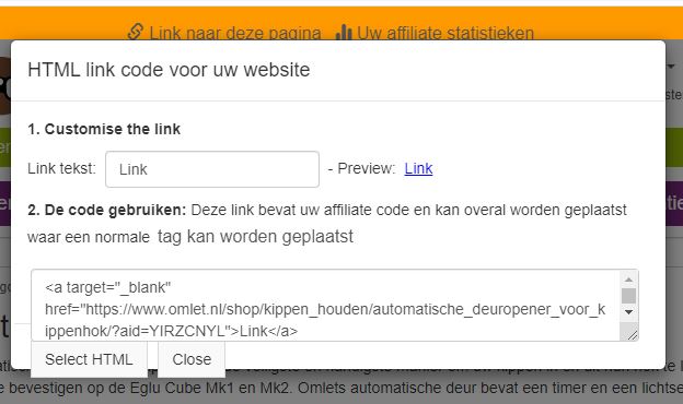 Plak de gegenereerde link in uw website