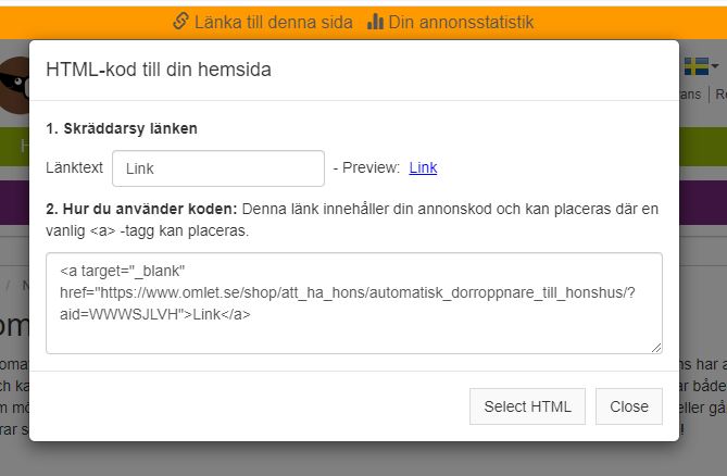 Paste the generated link into your website